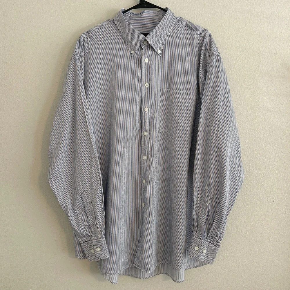 Scott Barber Button Down Shirt Mens XXL‎ Blue Orange Striped Long Sleeve Cotton - Picture 2 of 7